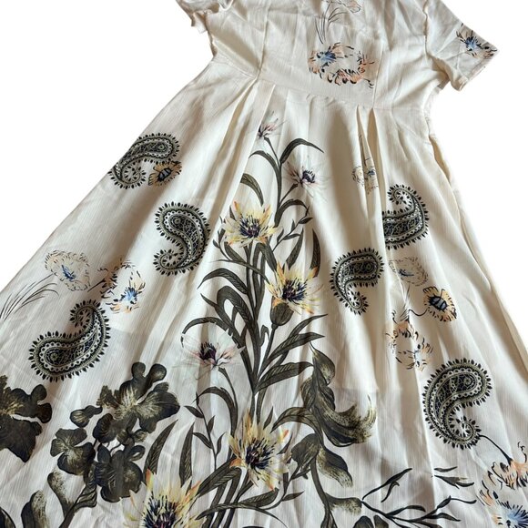 Kaimilan Creamy Ivory Floral Print Dress Knee Length Short Sleeve Size 8 NWT - Picture 10 of 13